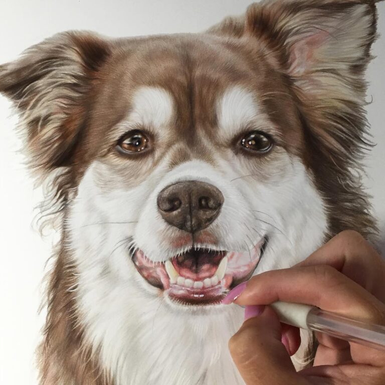 نقاشی چهره سگ سفید و قهوه‌ای
