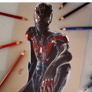 نقاشی مرد عنکبوتی مشکیبا استفاده از مداد رنگی